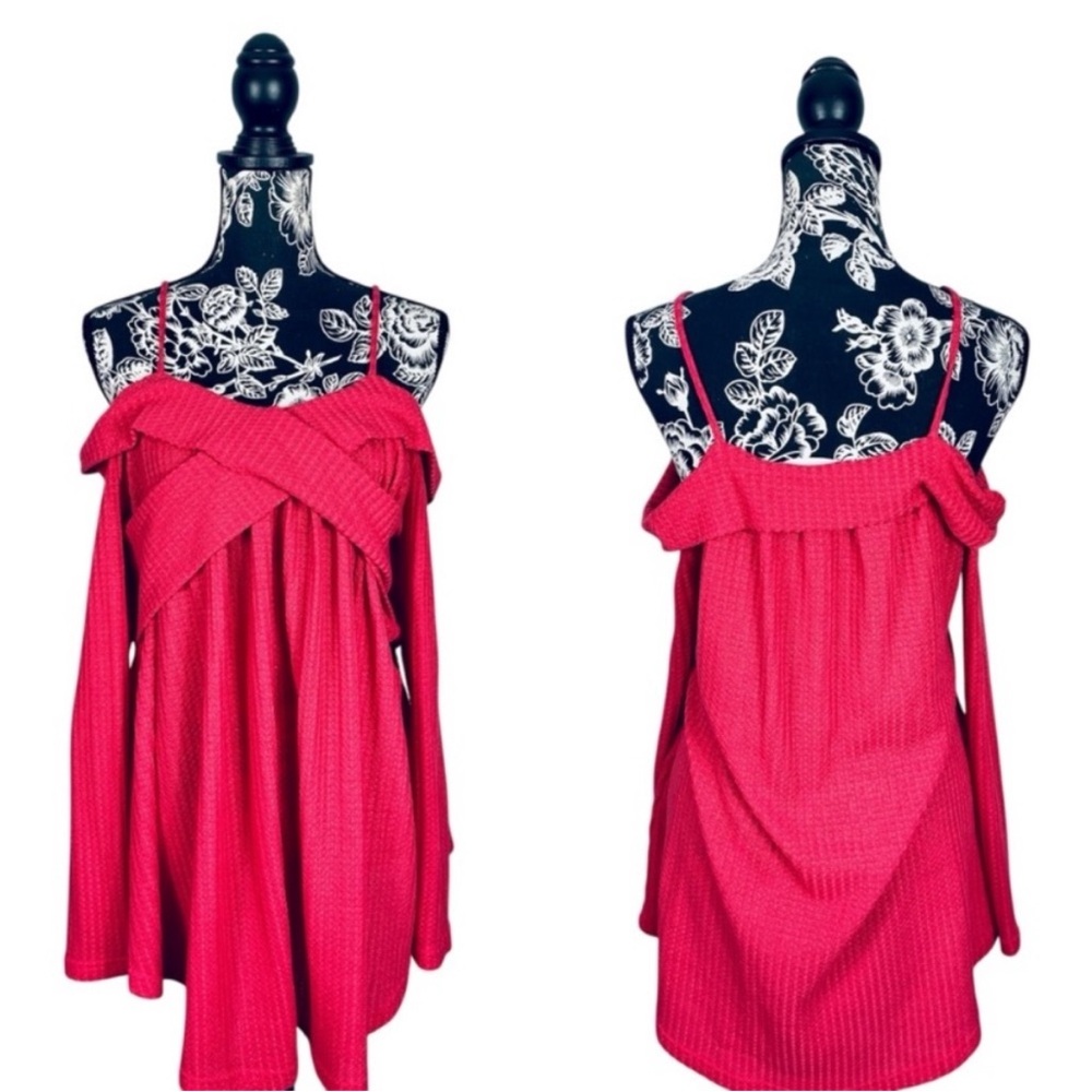Dressfo pink off shoulder soft tunic sweater dress size small